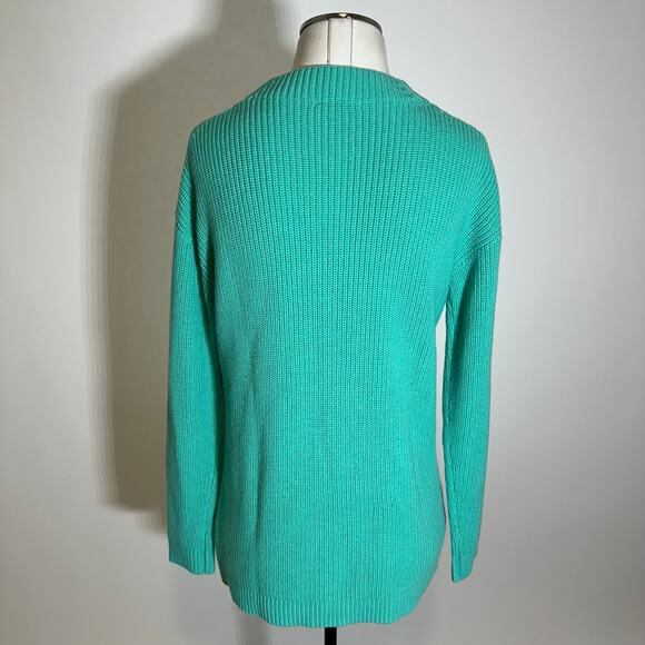 Talbots Cableknit Lambswool Blend Sweater Teal Green Mockneck Womens Size Small - Picture 6 of 9